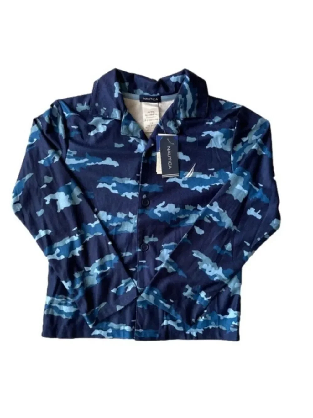 Nautica Sleep Shirt Navy Blue Button Front Long Sleeve NWT Size 12 - Picture 2 of 9